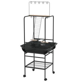 Mobile Bird Stand with Wheels Perches Stainless Steel Feed Bowls Pull-Out Tray for Small Parrot Dark Gray