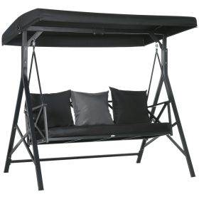3-Seat Patio Swing Chair Outdoor Canopy Glider with Cushion 3 Throw Pillows Adjustable Shade for Porch Garden