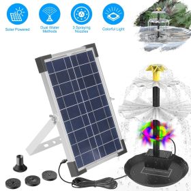 3-Tier Solar Bird Bath Fountain Solar Powered Water Pump Waterfall Feature with Colorful Light 3 Nozzles 6W Solar Panel for Bird Bath Patio Yard