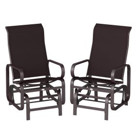 Gliding Lounger Chair Set of 2, Single Rockers with Lightweight Metal & Mesh Construction, Brown