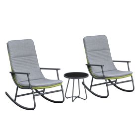 3 Piece Outdoor Rocking Bistro Set, Patio Rocking Chairs with Water-Resistant Cushions & Tempered Glass Side Table