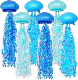 10" Blue Jellyfish Paper Lanterns - Under the Sea Birthday & Mermaid Party Decorations, Ocean and Beach Theme Indoor Outdoor Hanging Decor