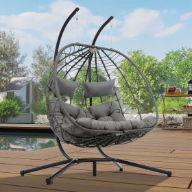 2 Persons Egg Chair with Stand Indoor Outdoor Swing Chair Patio Wicker Hanging Egg Chair Hanging Basket Chair with Stand for Bedroom Living Room