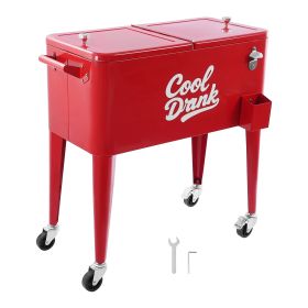 80 Quart Rolling Ice Chest, Holds up to 50 Bottles / 110 Cans, Portable Patio Party Bar Drink Cooler Cart with 4 Swivel Casters (2 with Brakes)