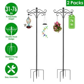 76in/91in Options -- 2 Packs Heavy Duty Double Shepherds Hook Bird Feeder Pole Garden Hanging Holder with Adjustable Height 5 Prong Base for Bird (size: 2Pcs 76in)